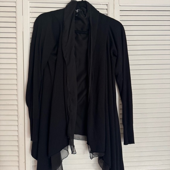 NÜ DENMARK black cardigan open front knit and chiffon high low fishtail medium - Picture 8 of 11